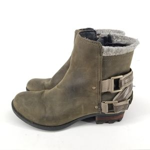 B43 Sorel Lolla Ankle Booties Size 7.5 Olive Green